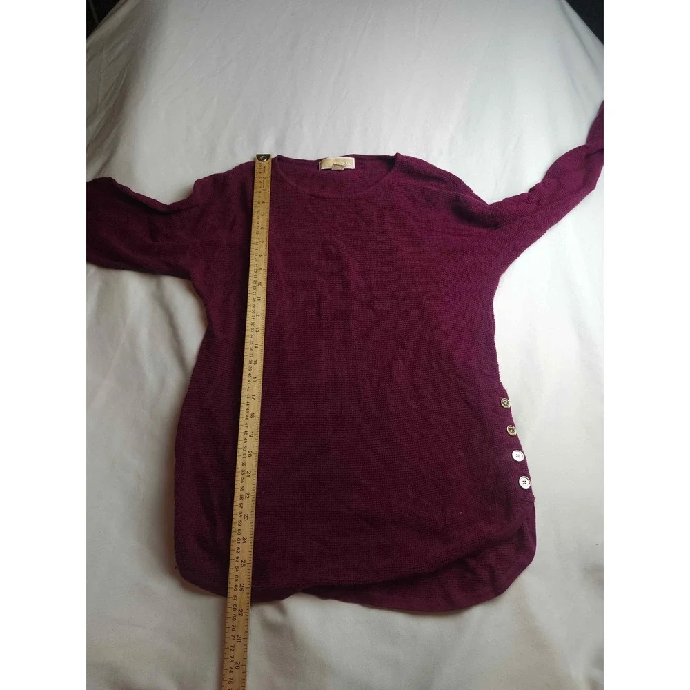 Michael Kors Womens Waffle Knit Side Button Tunic Sweater Burgundy Plum Medium